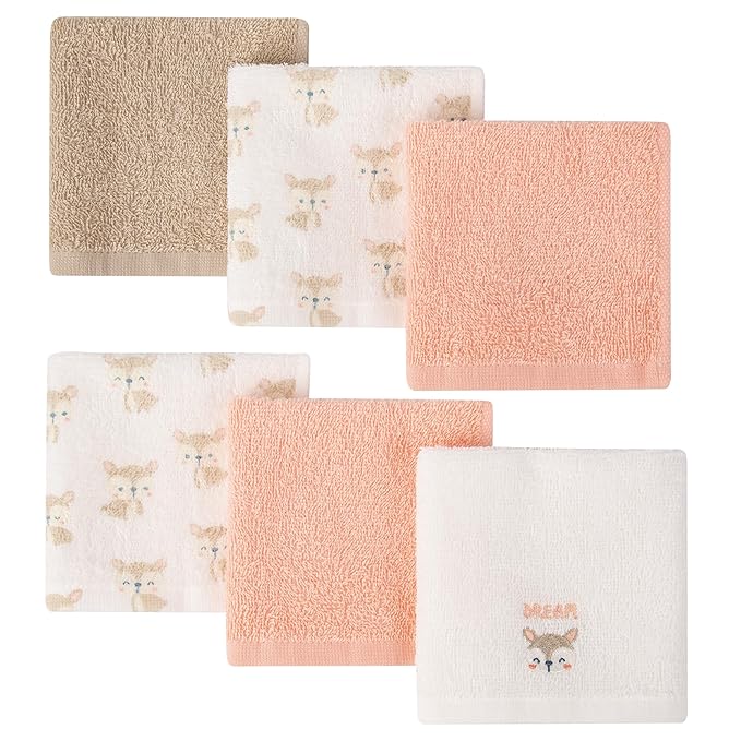 Baby Washcloths 6 Pack 100% Cotton Soft and Absorbent Terry 10" x 10" Wash Cloths Wipes for Face Hand Body Burp Rag with Sensitive Skin for Newborns Infants Toddlers
