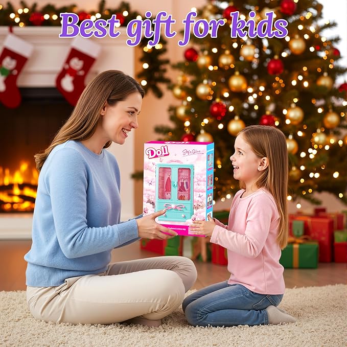 70 Pcs Doll Closet with Clothes & Accessories Including 2 Wedding Gowns 6 Fashion Dresses 2 Casual Outfits 2 Swimsuit 10 Shoes 20 Hangers 27 Accessories,Dress up Toys for Girls Kids Gifts