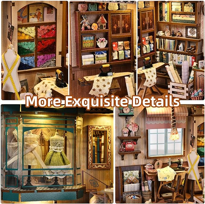 Book Nook Kit - Sewing Room DIY Miniature House Dollhouse Kit for Adults and Teens, Booknook Tiny House Bookshelf Decor 3D Wooden Puzzle, Gifts for Family and Friends