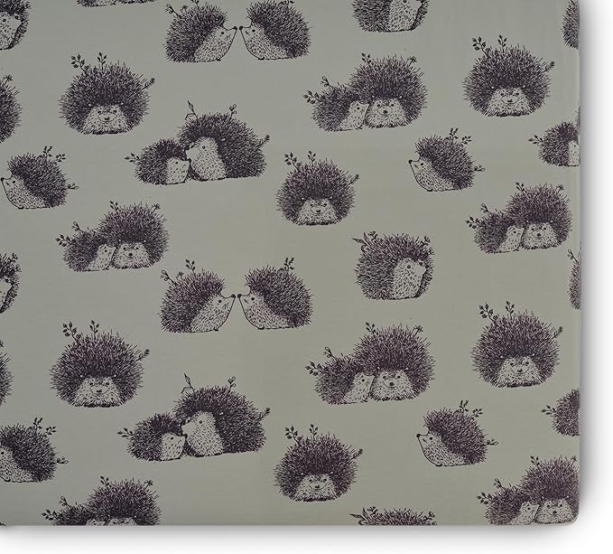 Oilo Crib Sheet, Breathable 100% Turkish Cotton Fitted Jersey, 300 Thread Count, Machine Washable, Fits Standard Crib (28" x 52" x 6"), Toddler Bedding, Girl, Boy, & Neutral Nursery Design, Hedgehog