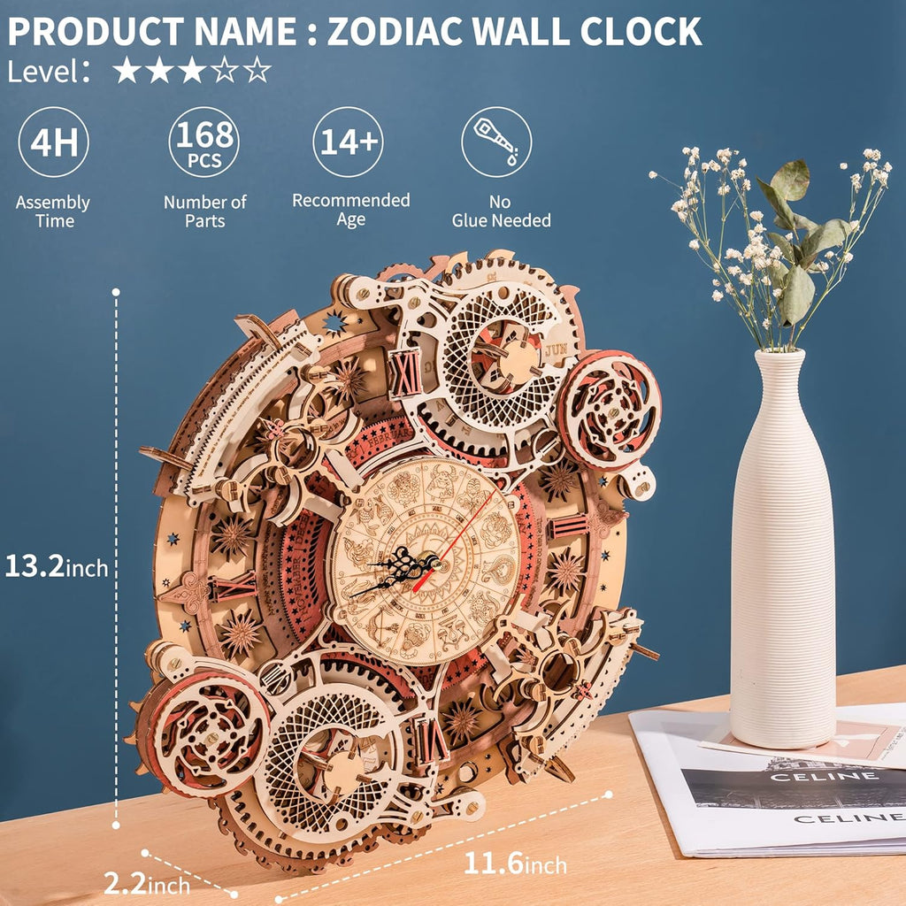 ROBOTIME 3D Wooden Puzzles for Adults, Models for Adults to Build Wooden Steampunk Clock Kit, DIY Mechanical Wall Quartz Aesthetic Room Decor Unique Gift