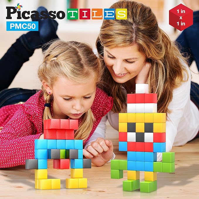 Picasso Cubes Kids Pixel 1” Magnetic Puzzle Cube Mix & Match w/Free Ideabook Sensory Toys STEAM Learning Building Block Magnets Construction Toy Set Stacking Magnet Creative Kit