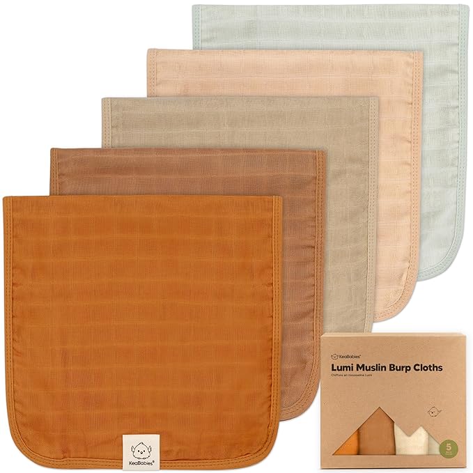 5-Pack Cotton Muslin Burp Cloths Baby Girls, Boys - Soft & Absorbent Spit Up Burp Rags, Large Muslin Towel, Cotton Wash Cloths for Babies, Newborn, Infant, No Shrink, Durable, Neutral (Spice)