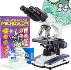 AmScope B120C-BK-BS 40X-2500X LED Lab Binocular Compound Microscope with Double Layer Mechanical Stage + Book + 100 Coverslips & 50 Blank Slides