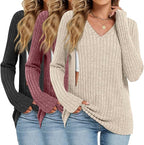 3 Pack Women's Maternity Nursing Tops, V Neck Breastfeeding Sweaters Long Sleeve Hidden Zipper Shirts