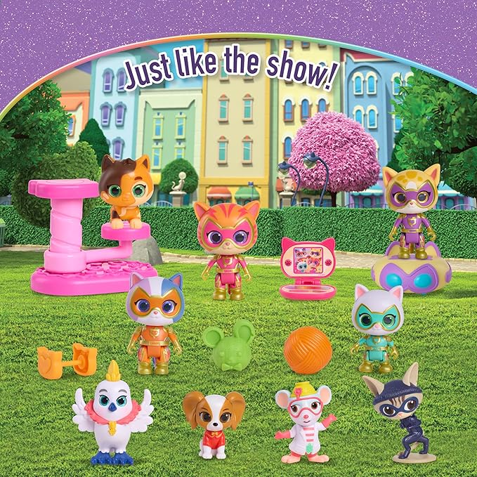 Disney Jr. SuperKitties Kittydale Figure Set with Accessories, 15-Pieces, Collectible Figurines, Amazon Exclusive, Toy for Fans, Girls, Kids, Ages 3 and Up by Just Play