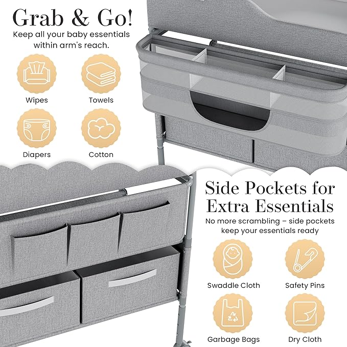 Portable Changing Table for Baby - Foldable Changing Table, Baby Diaper Changing Station with Baby Changing Station Toy Holder, Diaper Changing Table Bag - Portable Baby Changing Table with Wheels
