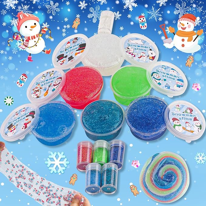 LAWOHO Build a Snowman Kit - 500ML Crystal Slime, Clay & Christmas Charms, Snowman Crafts for Kids, Stocking Stuffers for Adults, Slime Party Favors Kit