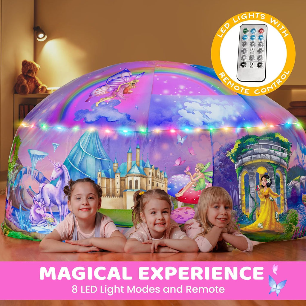 W&O Enchanted Aerodome with LED Lights - Inflatable Princess Castle for Kids Aged 3-12, Inflates in Seconds Creating an Immersive Fairytale Experience (Fan Not Included)