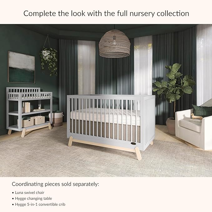 Dream On Me Hygge Baby Nusery Changing Table, Elevated Safety Rails, Water-Resistant Changing Pad & Safety Belt, Spacious Storage Shelves, GREENGUARD Gold & JPMA Certified – Pebble Grey Oak