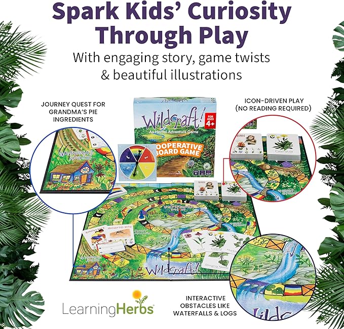 Wildcraft! an Herbal Adventure Cooperative Board Game - Learn 25 Herbs with No Reading Required - Educational Game for Kids 4+ & Families - Includes 3 Printable PDFs, Coloring Book & Plant Guide