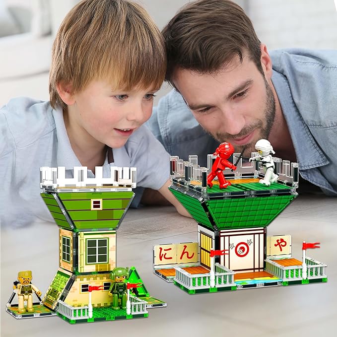 PicassoTiles 102pc Magnet Tile Building Block Ninja & Troop Theme Double Sided Printings 2in1 with 8 Character Figures Magnetic Tiles Construction Playset Fine Motor Skill STEM Educational Age3+ PTQ02