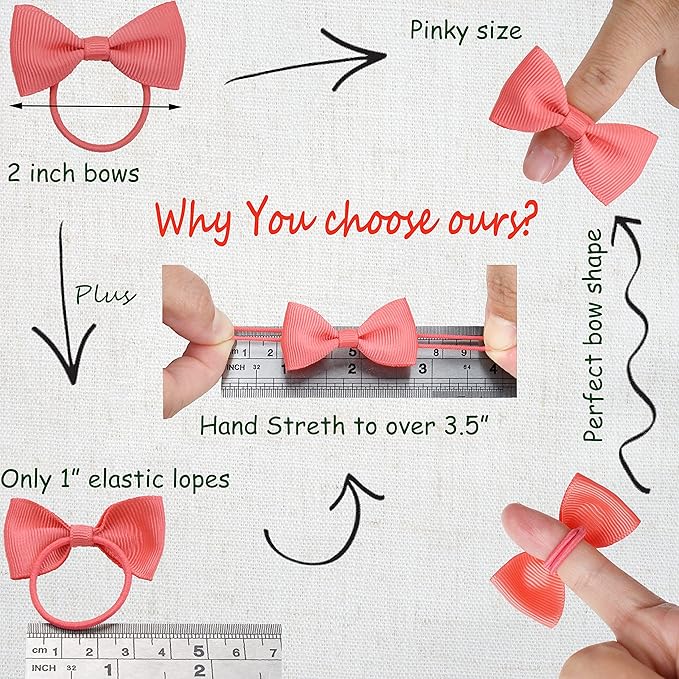 80PCS 2 Inches Baby Bows Hair Ties Mini Boutique Hair Bows Durable Elastic Rubber Ribbon Hair Band Accessories for Toddlers Infants Kids Under 2 Years Old