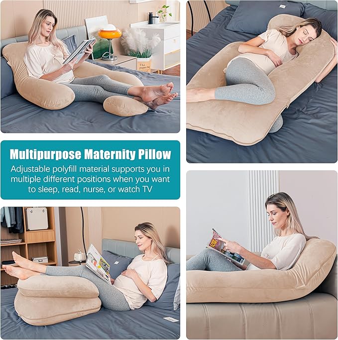 Cute Castle Pregnancy Pillows, Soft U-Shape Maternity Pillow with Removable Cover - Full Body Pillows for Adults Sleeping - Pregnancy Must Haves - Jumbo 57 Inch - Brown