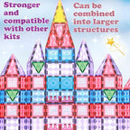 Little Pi 104pcs Frozen Princess Castle Magnetic Tiles Building Blocks - 3D Diamond Blocks, STEM Educational Toddler Toys for Pretend Play, 4 Year Old Girl Birthday Gifts Kids Ages 3 5 6 7 8 - Pink