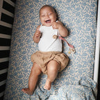 mushie Extra Soft Muslin Fitted Crib Sheet | 192 Thread Count | 28"x 52" (Blue Flowers)