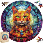 Cool Wooden Puzzle for Adults 500 Piece, Yellow Cat Wooden Jigsaw Puzzles, Beautiful Wooden Puzzle with Box Birthday Gifts for Adults and Kids Family Game(16.5 * 16.5in)