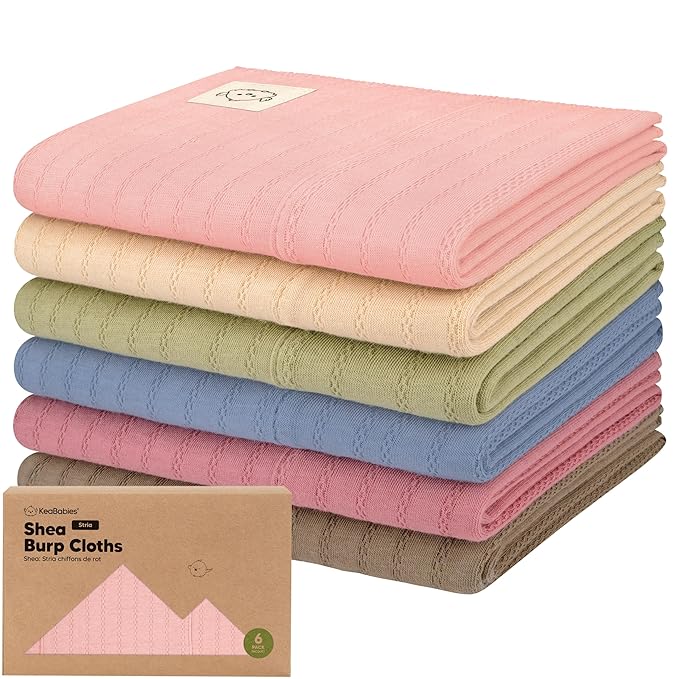 KeaBabies Organic Cotton Burp Cloths Baby Girl, Boy - 6-Pack Large Burping Clothes for Babies, Spit Up Rags, Super Soft & Absorbent Newborn Wash Towels, Gender Neutral, Non-Shrink (Stria, Boho)