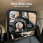 Safety Baby Car Seat Mirror - Wide Shatterproof Backseat Infant Car Mirror for Baby Rear Facing, Crystal Clear View, Travel Accessories, Easy Install & Adjustable for Removable Headrest (Matte Black)