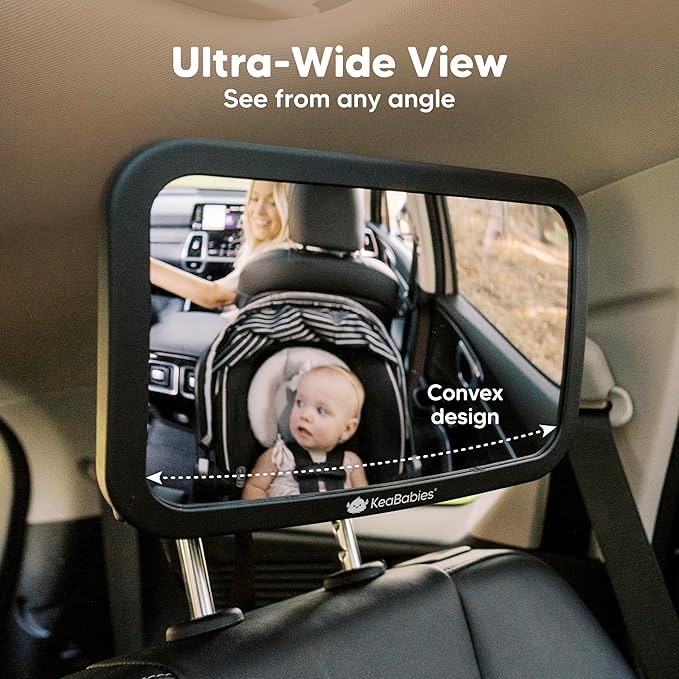 Safety Baby Car Seat Mirror - Wide Shatterproof Backseat Infant Car Mirror for Baby Rear Facing, Crystal Clear View, Travel Accessories, Easy Install & Adjustable for Removable Headrest (Matte Black)