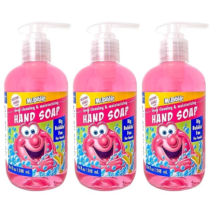 Mr. Bubble Kids Moisturizing Hand Soap, Gentle Sensitive Skin Formula Enriched with Nourishing Aloe Vera - Original Bubble Scent (Pack of 3 Bottles, 8.4 Fl Oz Each)