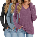 3 Pack Women's Maternity Nursing Tops, V Neck Breastfeeding Sweaters Long Sleeve Hidden Zipper Shirts