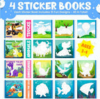 BulbaCraft 4Pcs Sticker Paint Books for Boys - Sticker Books by Number with Dinosaurs, Trucks, Animals and Under The Sea - Coloring Activity for Kids