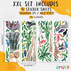 Safari Animal Wall Decals for Kids by Lipastick-Peel and Stick Jungle Stickers Giraffe, Elephant, Hippo, Palm Tree, Parrot for Toddlers Room, Nursery, Playroom, Classroom, Daycare Decor Art- XXL