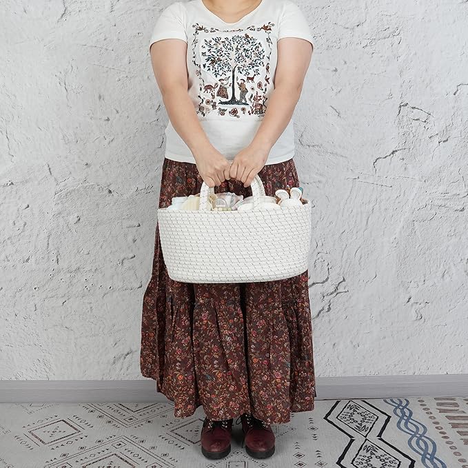 Diaper Caddy Organizer Cotton Rope Baby Basket Nursery Storage and Portable Tote Bag for Car Ideal Baby Shower Gifts and Registry Must-Have for Newborn Essentials striped