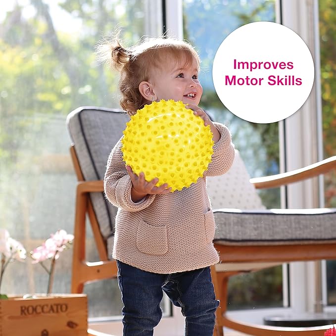 Edushape The Original Sensory Ball for Baby - 7" Transparent Yellow Color Baby Ball That Helps Enhance Gross Motor Skills for Kids Aged 6 Months & Up - Vibrant, Colorful & Unique Toddler Ball