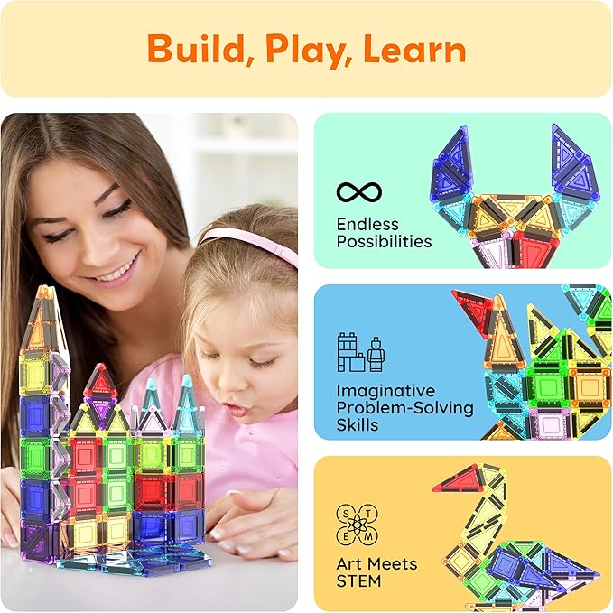 PicassoTiles 40pc Nano Mini Magnetic Tile Construction Building Blocks Travel Toy Set with Storage Case STEM Educational Fun Learning Magnet Tiles Stacking Toys for Toddlers Girls Boys Ages 3+ PN01