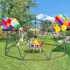 Hapfan 10 ft Climbing Dome Swing Set with Saucer Swing, Jungle Gym for Kids Outdoor Backyard, Supports 800lbs, Easy Asssembly, Rust-Resistant Outdoor Playset for Ages 3-8 8-12 (Green and Brown)