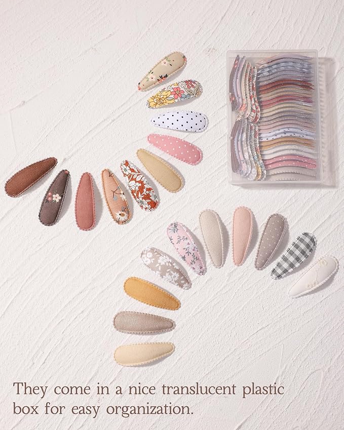 doboi 40 Pcs Floral Print 2.2 Inches Hair Clips and Bows for Baby Girls - Non-Slip Snap Barrettes and Hair Accessories