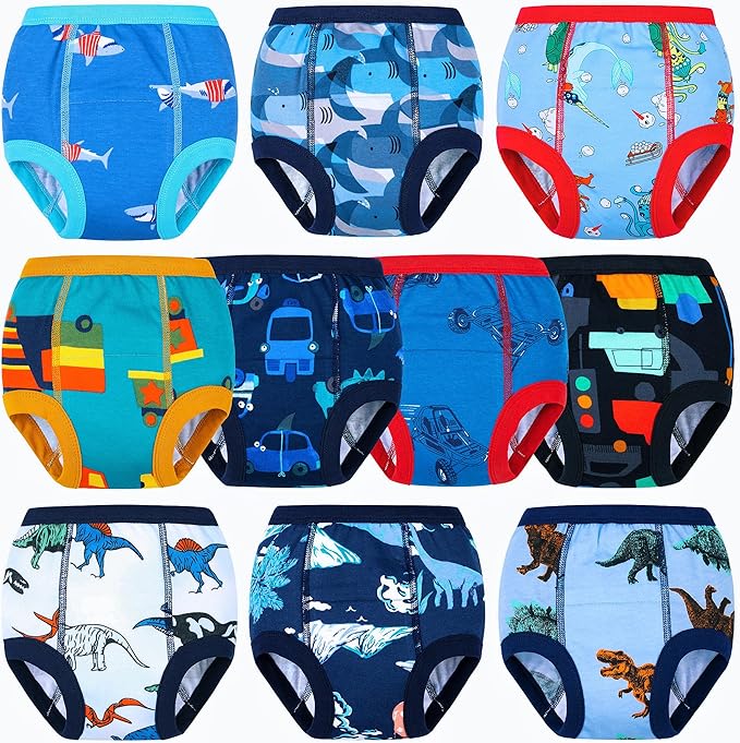 BIG ELEPHANT 10-Packs Training Underwear Absorbent Toddler Potty Trained Pants for Boys and Girls, 12 Months - 9 Years