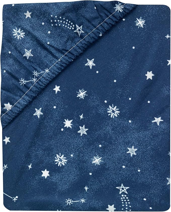 Lambs & Ivy Sky Rocket Blue Stars/Galaxy/Space 100% Cotton Fitted Crib Sheet
