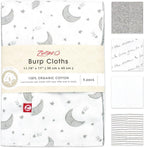 Zutano 5-Pack Organic Burp Cloths for Baby Girl & Boy, Large Cotton Burping Cloths for Babies | Absorbent Baby Spit-Up Rags | Gender Neutral Burp Clothes | Newborn Essentials, Love You to The Moon