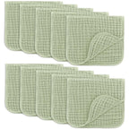 Comfy Cubs Muslin Burp Cloths 20" x 10", Pack of 10 - Large, 6-Layer, Ultra Absorbent 100% Cotton for Baby Drool and Messes - Soft, Safe & Gentle Baby Burp Cloths for Boys & Girls - Sage