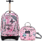NEW TILAMI 18 inch Rolling Backpack for Kids, Waterproof, Adjustable Handle, Stair Climbing, Large Storage for School, Travel, Girls & Boys, Pink Paris