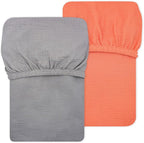 Muslin Fitted Crib Sheet for Standard Crib Mattress, 52” X 28”, 2 Pack 100% Cotton Soft Breathable Baby Crib Sheet for Boys, Girls (Orange/Gray)