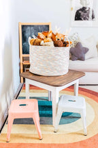 OrganiHaus Toy Storage Basket for Kids, Large Cotton Rope Organizer Bin for Nursery, Toy Box, Blanket Holder, Baby Hamper for Living Room, Soft & Washable, 20x13 inches - Rainbow