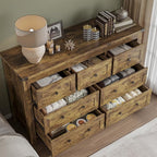 7-Drawer Dresser, Modern Wooden Storage Chest of Drawers, Dresser TV Stand, Wood Drawer Organizer with Metal Handles for Bedroom, Living Room, Hallway