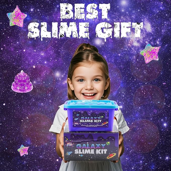 Funewest Slime Kit for Kids, Mini Galaxy Ball Slime Making Kit with Glow in The Dark Stickers, Glitter, Beads & Charms – Creative DIY Craft Kit & Stress Relief Sensory Toy Gifts for Girls Ages 6-12
