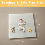 48" ×48" Padded Baby Play Mat for Floor, 1.2" Thick Memory Foam Mat with Machine Washable Cover, Soft Tummy Time Crawling Playmat with Non-Slip Bottom, Fits 50" x50" Playpens