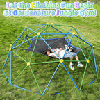 Gardenature 10FT Climbing Dome with Hammock, Outdoor Jungle Gym for Kids, Geometric Dome Climber Supporting 880 Lbs Anti-Rust Metal Outdoor Play Structure ASTM Approved Blue & Green