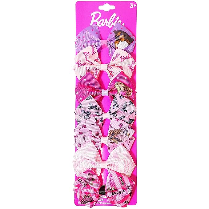 Luv Her Barbie Kids Bows - Hair Accessories Gift Set - Princess Hair Bows - 7 Pcs 4 Inch Bundle - Hair Bows for Girls - Barbie Hair clip - Alligator Clip - Ages 3 +