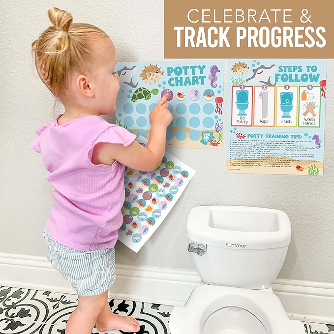 Hadley Designs Potty Training Chart for Toddlers Boys -10 Sticker Potty Chart for Toddlers Girls, 8.5x11" Potty Training Sticker Charts for Toilet Success, Under The Sea Toddler Reward Chart for Kids