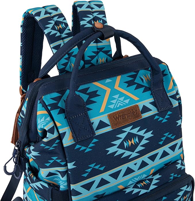 Wrangler Diaper Bag Backpack Aztec Travel Backpack Purses Western Multi-Function Baby Bags for Mom with Waterproof Insulated Pockets