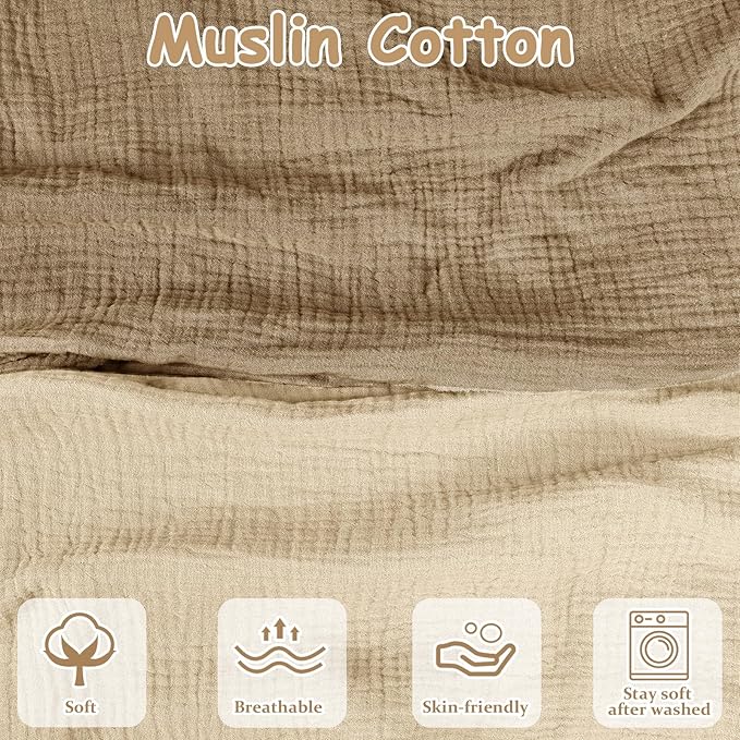 Hooyax Muslin Nursing Pillow Covers 2 Pack, Soft and Breathable Nursing Covers for Breastfeeding Pillows, Adorable Infant Feeding Pillow Slipcover for Baby Boy and Girls (Brown Wheat)