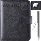 Airtag Passport Holder Cover Wallet Travel Essentials Leather RFID Blocking Case Vacation Luggage Must Haves Travel Accessories for Men Women (117#Black)