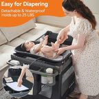 Pamo Babe 1-Second Setup 4-in-1 Playard for Babies - Heavy-Duty Steel Frame for Safe Sleep Space, Portable Crib with Changing Table, Locking Wheels, Breathable Mesh